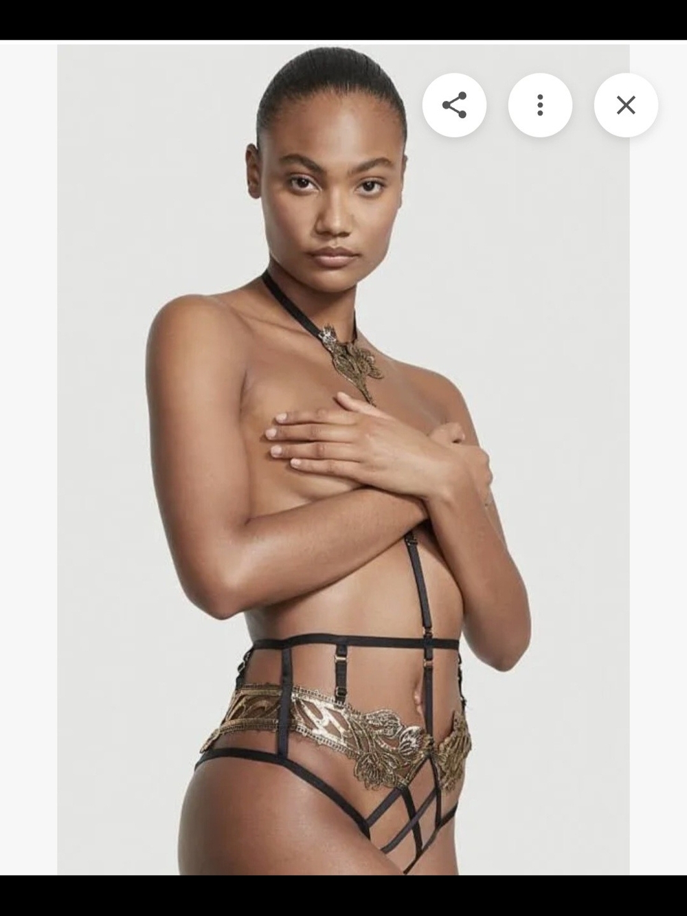 Victoria's Secret Sexy Black and Gold Strappy Embroidered High-Waist Panty